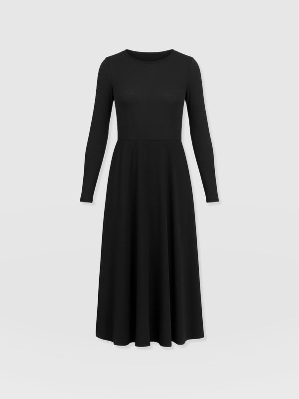 Renee Rib Contrast Long Sleeve Dress - Black