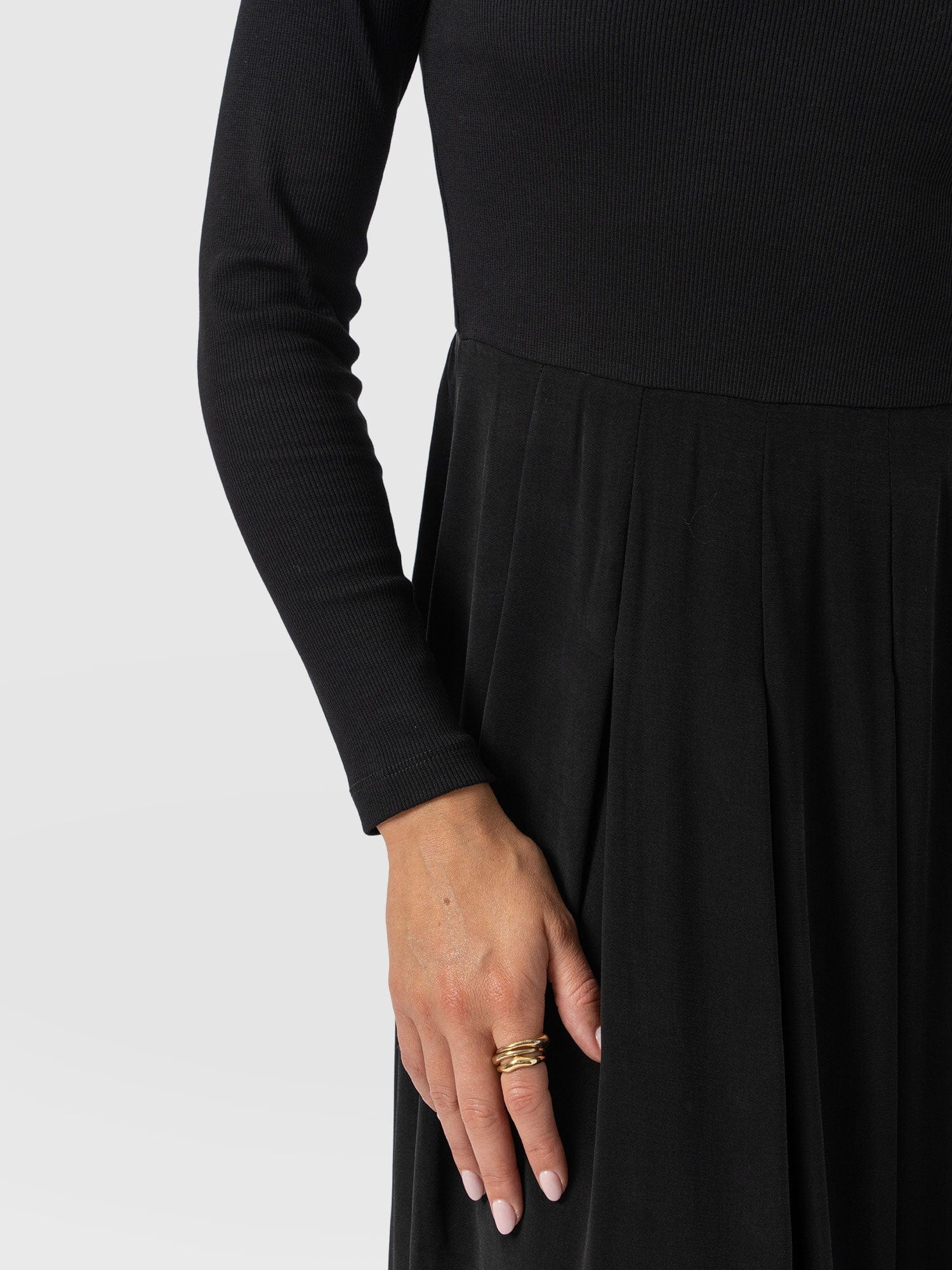 Renee Rib Contrast Long Sleeve Dress - Black