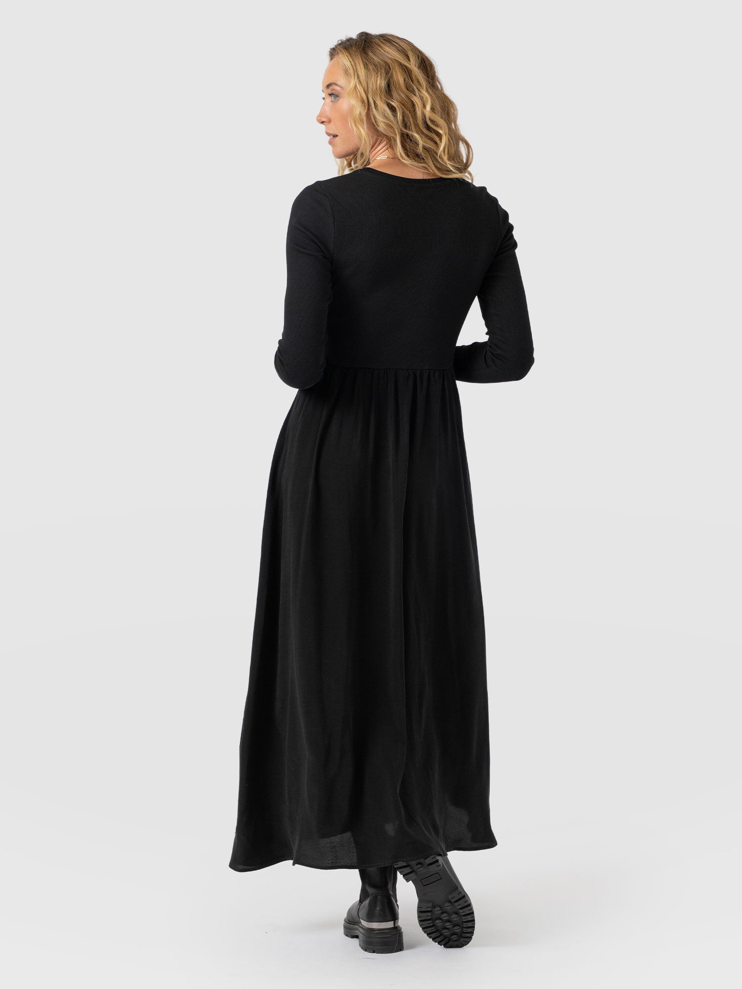 Renee Rib Contrast Long Sleeve Dress - Black