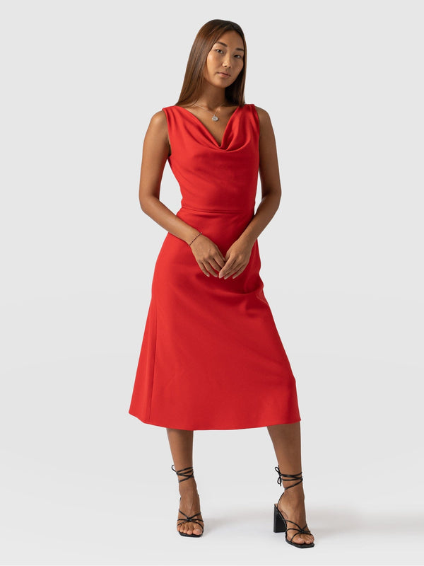 Rhea Cowl Neck Dress - Red
