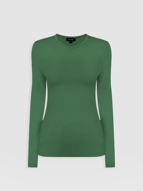 Ribbed Long Sleeve Tee - Basil Green