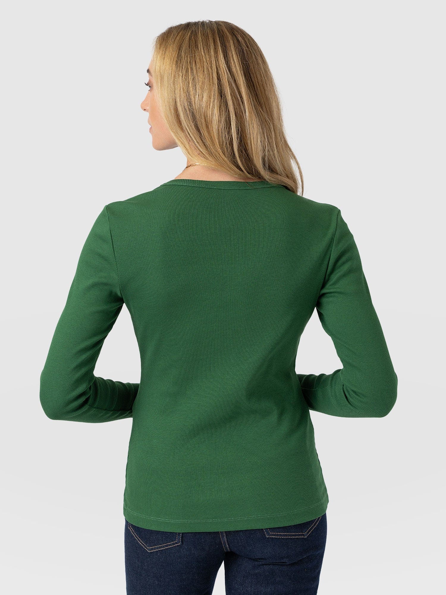 Ribbed Long Sleeve Tee - Basil Green - Women's T-shirts | Saint + Sofia® UK