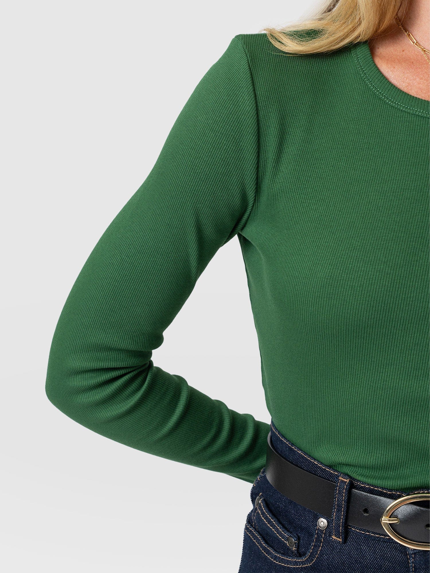 Ribbed Long Sleeve Tee - Basil Green - Women's T-shirts | Saint + Sofia® UK