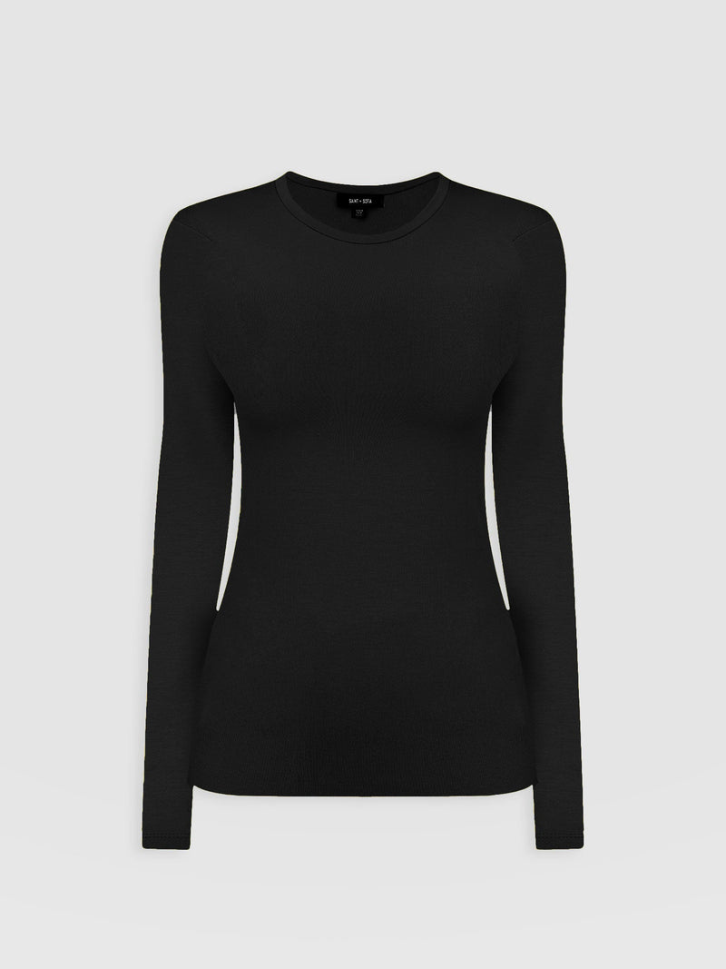Ribbed Long Sleeve Tee - Black