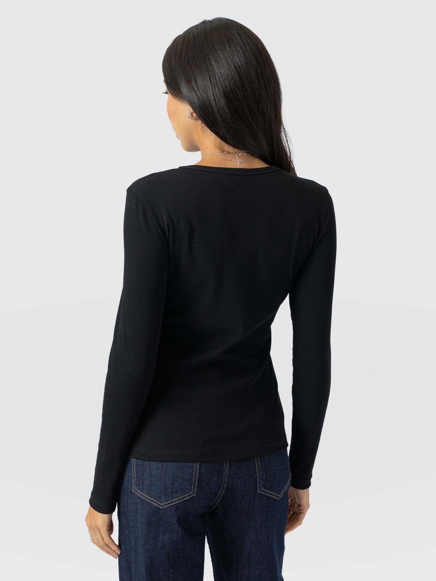 Ribbed Long Sleeve Tee - Black