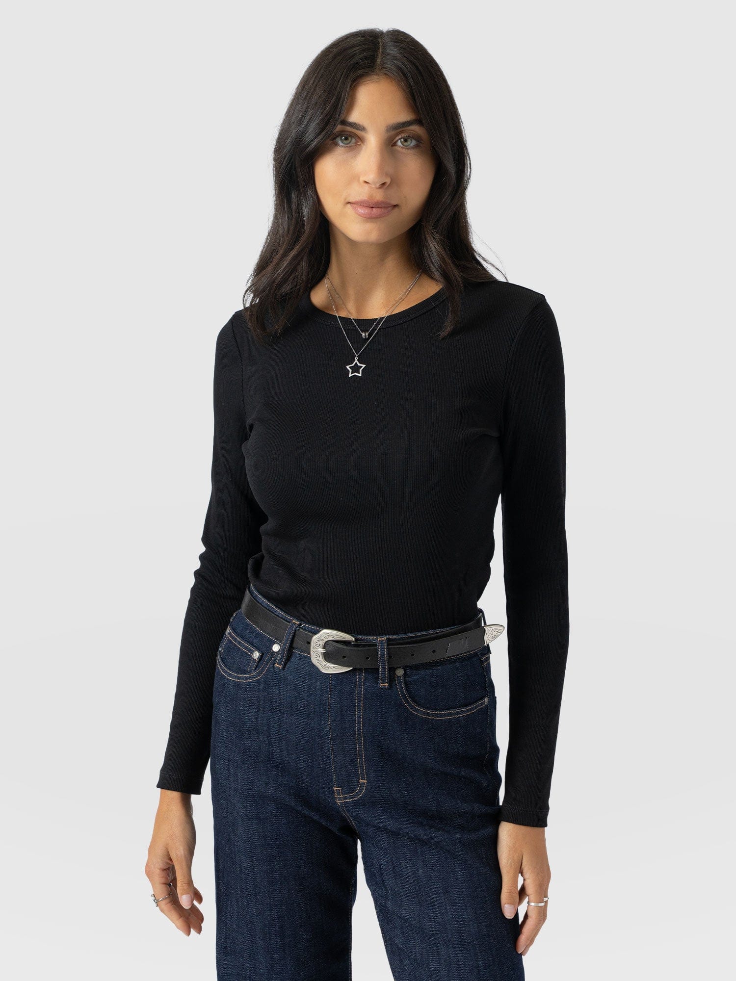 Ribbed Long Sleeve Tee - Black