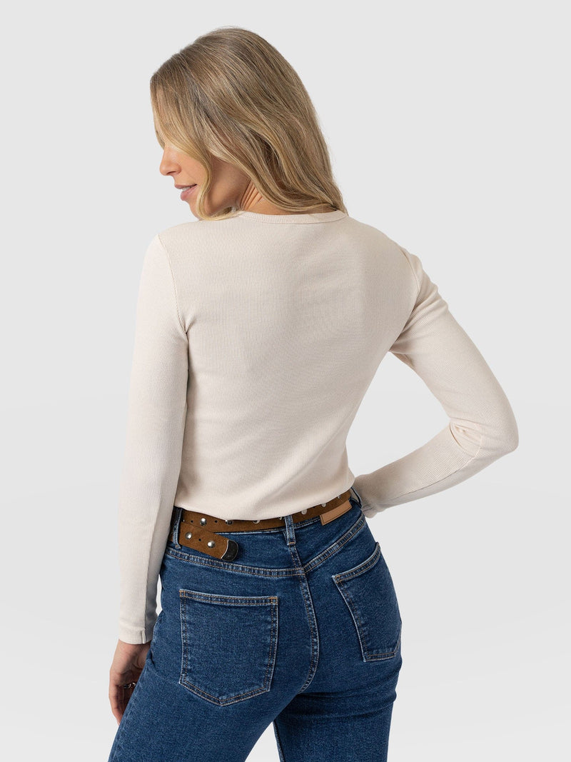 Ribbed Long Sleeve Tee - Cream - Women's T-shirts | Saint + Sofia® UK