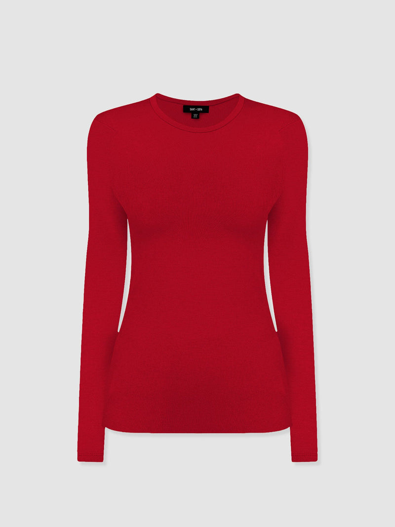 Ribbed Long Sleeve Tee - Deep Red