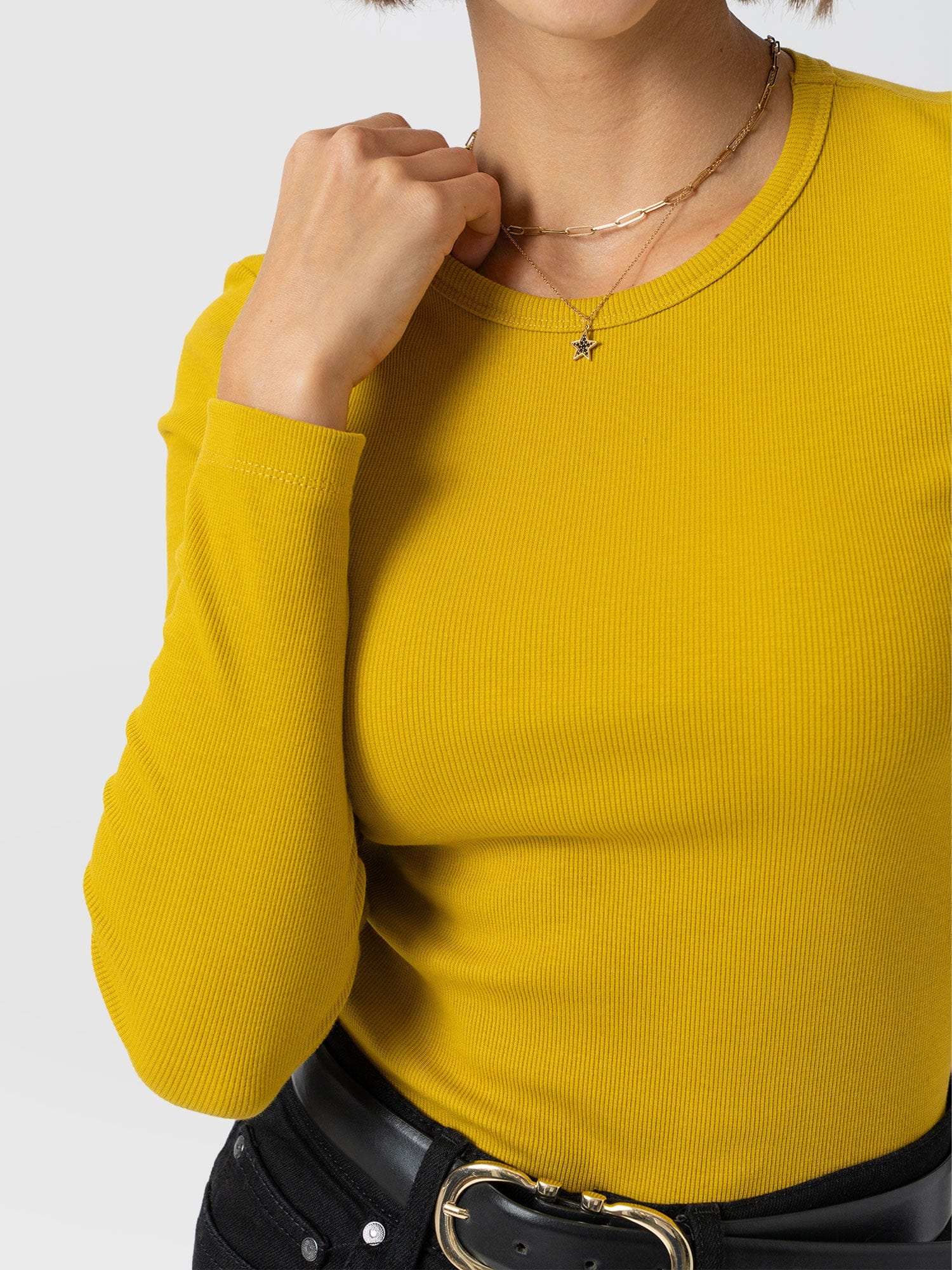 Ribbed Long Sleeve Tee - Mustard - Women's T-shirts | Saint and Sofia® UK