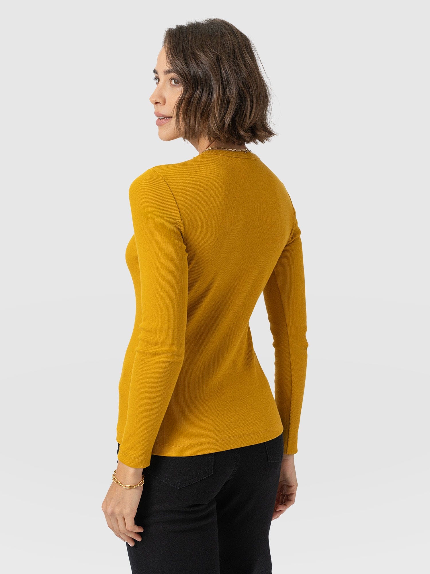 Ribbed Long Sleeve Tee - Ochre