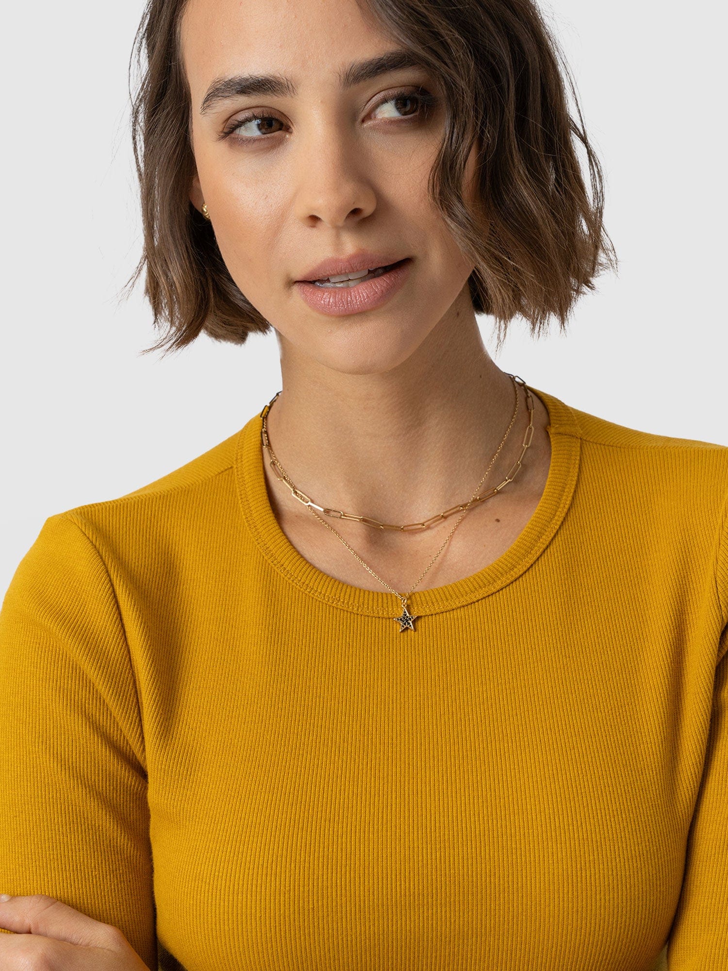 Ribbed Long Sleeve Tee - Ochre - Women's T-shirts | Saint + Sofia® UK