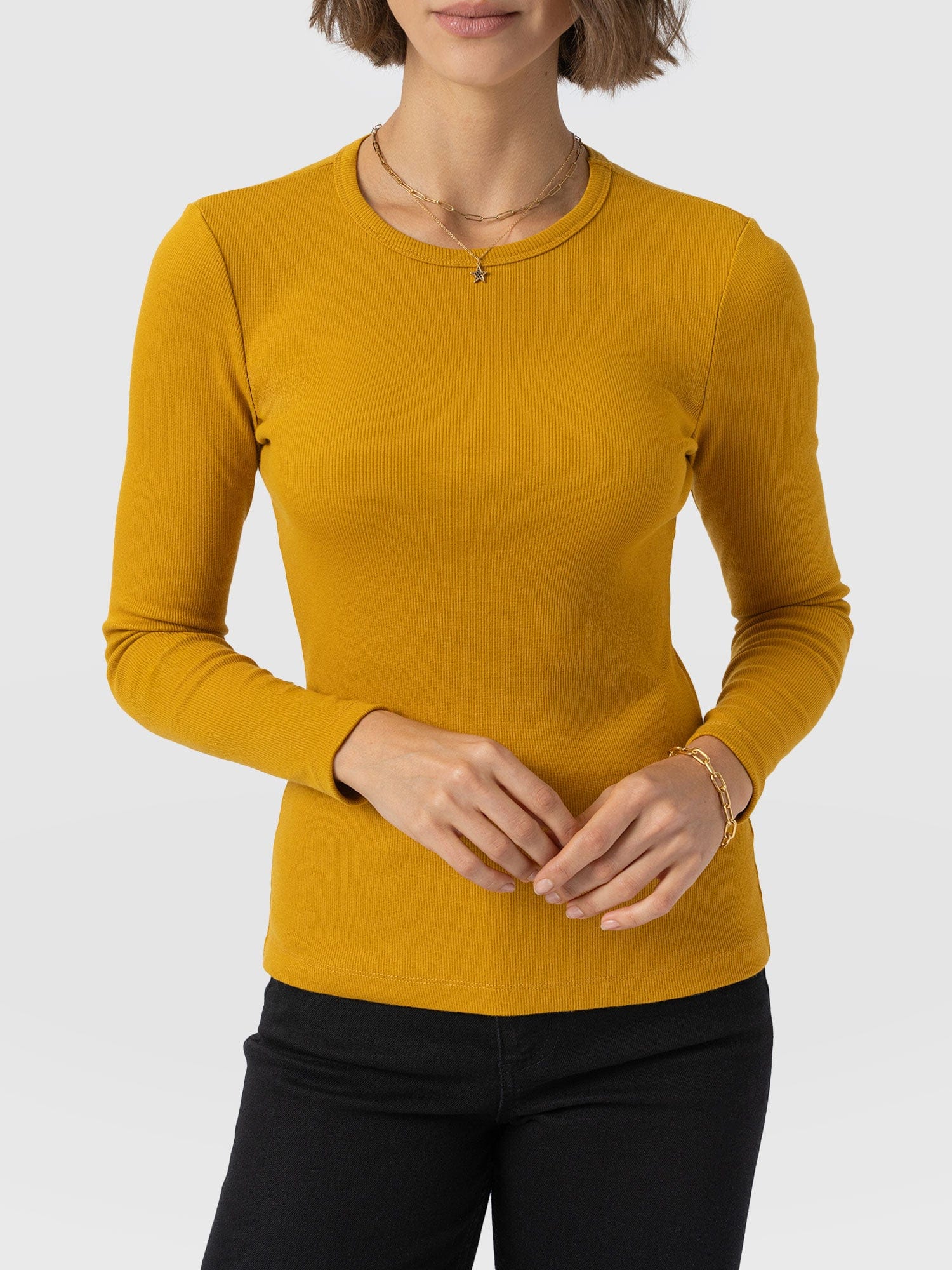 Ribbed Long Sleeve Tee - Ochre