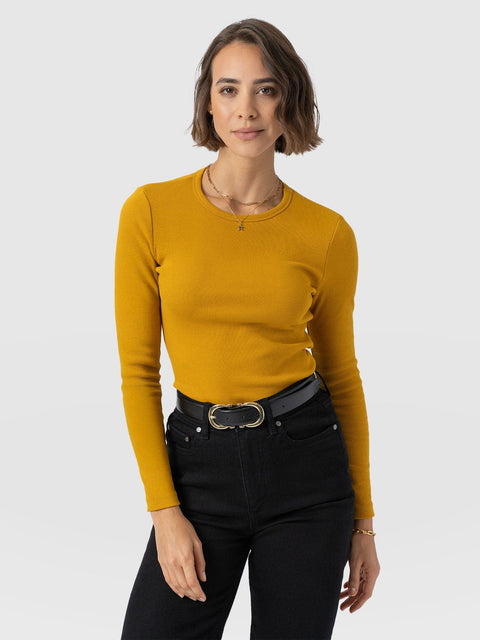 Ribbed Long Sleeve Tee - Ochre - Women's T-shirts | Saint + Sofia® UK