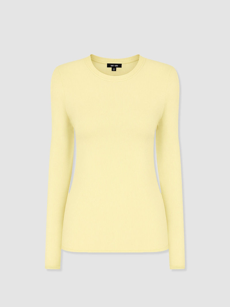 Ribbed Long Sleeve Tee - Pale Yellow
