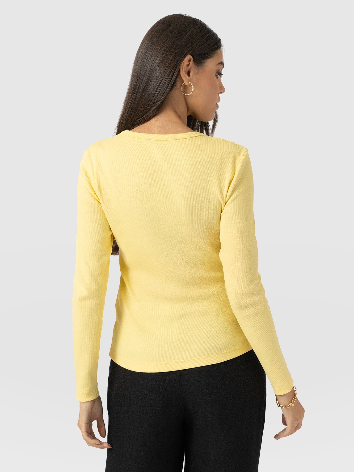 Ribbed Long Sleeve Tee - Pale Yellow