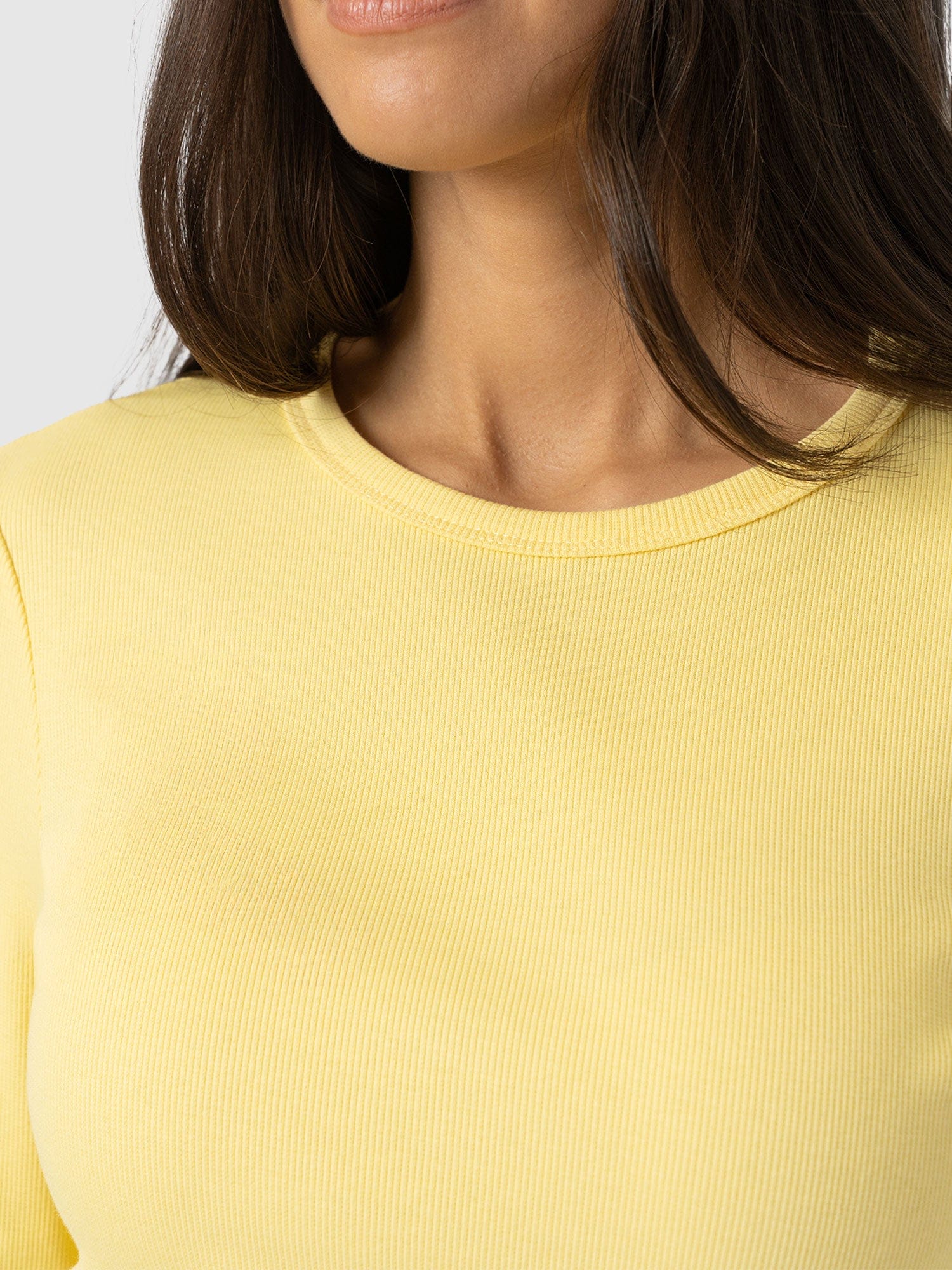 Ribbed Long Sleeve Tee - Pale Yellow