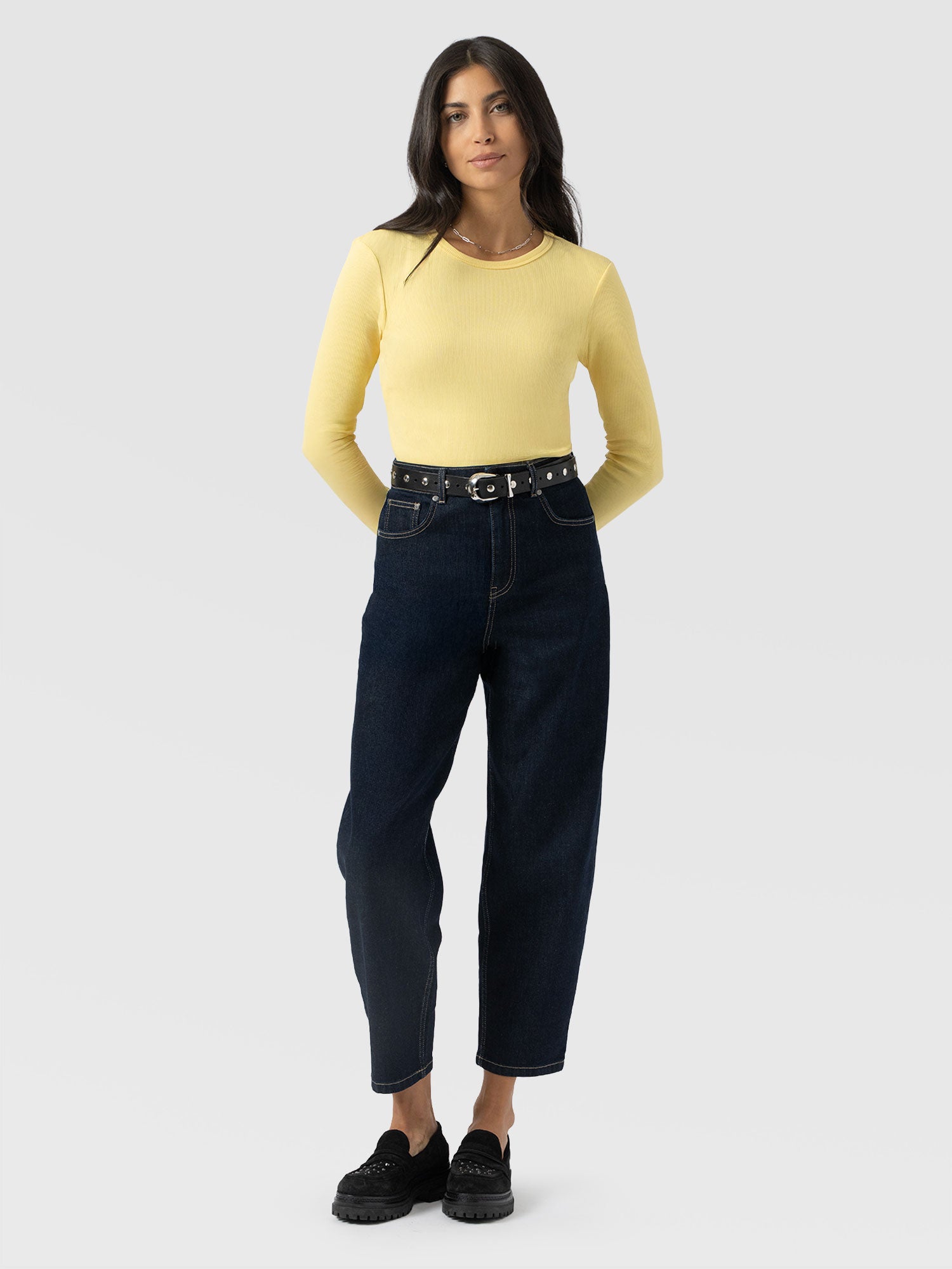 Ribbed Long Sleeve Tee - Pale Yellow - Women's T-shirts | Saint + Sofia® UK