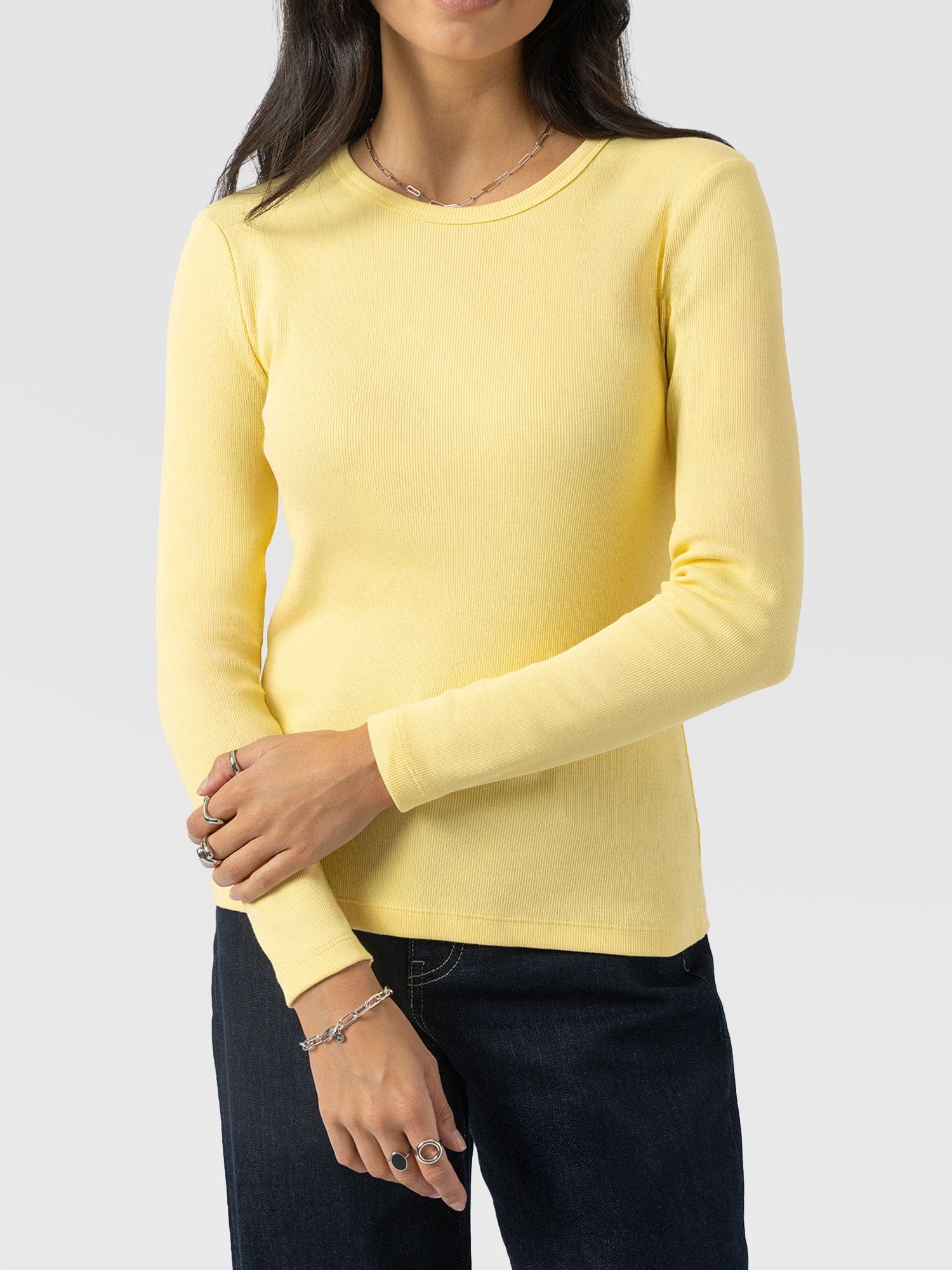 Ribbed Long Sleeve Tee - Pale Yellow - Women's T-shirts | Saint + Sofia® UK