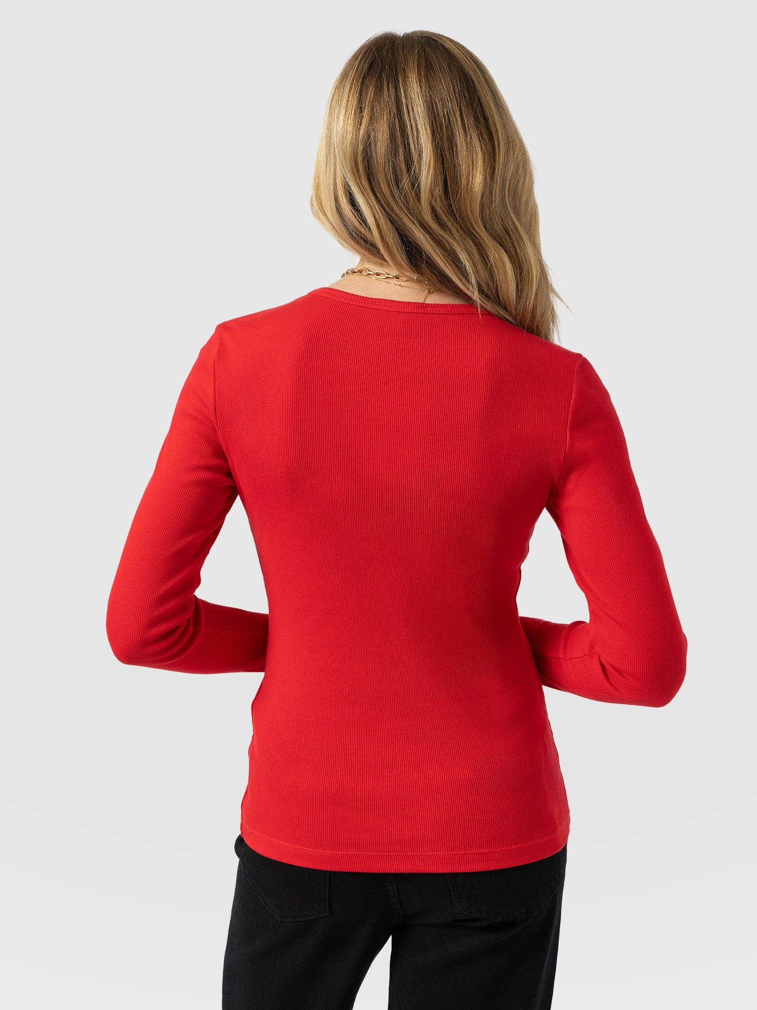 Ribbed Long Sleeve Tee - Red - Women's T-shirts | Saint and Sofia® UK