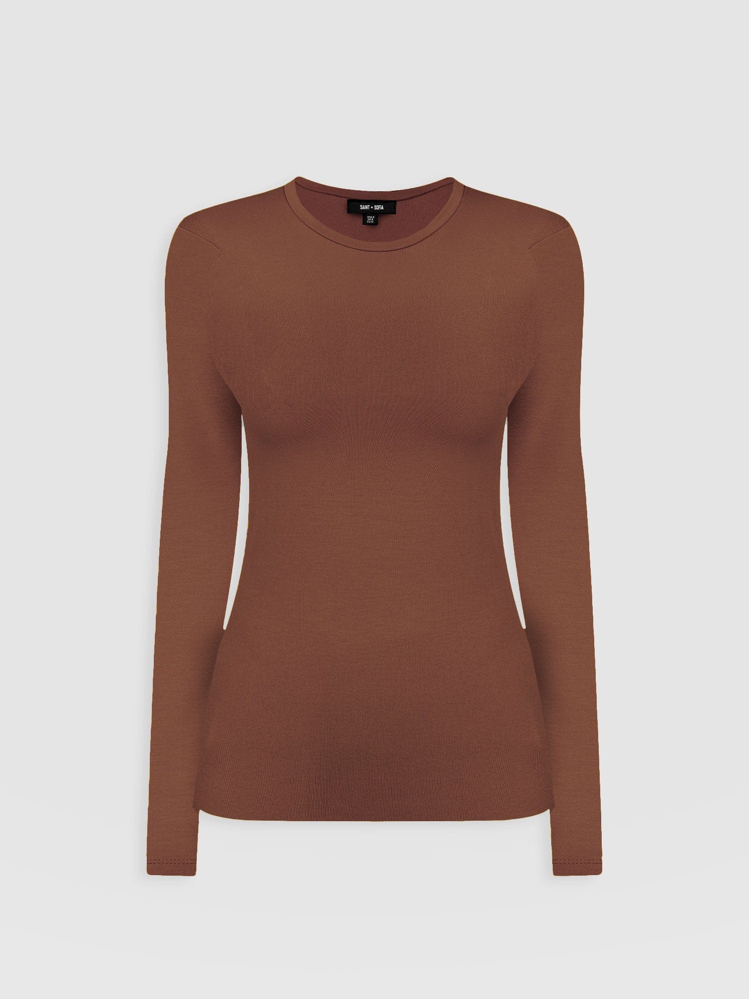 Ribbed Long Sleeve Tee - Russet Brown - Women's T-shirts | Saint + Sofia® UK