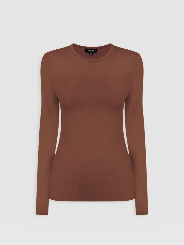 Ribbed Long Sleeve Tee - Russet Brown