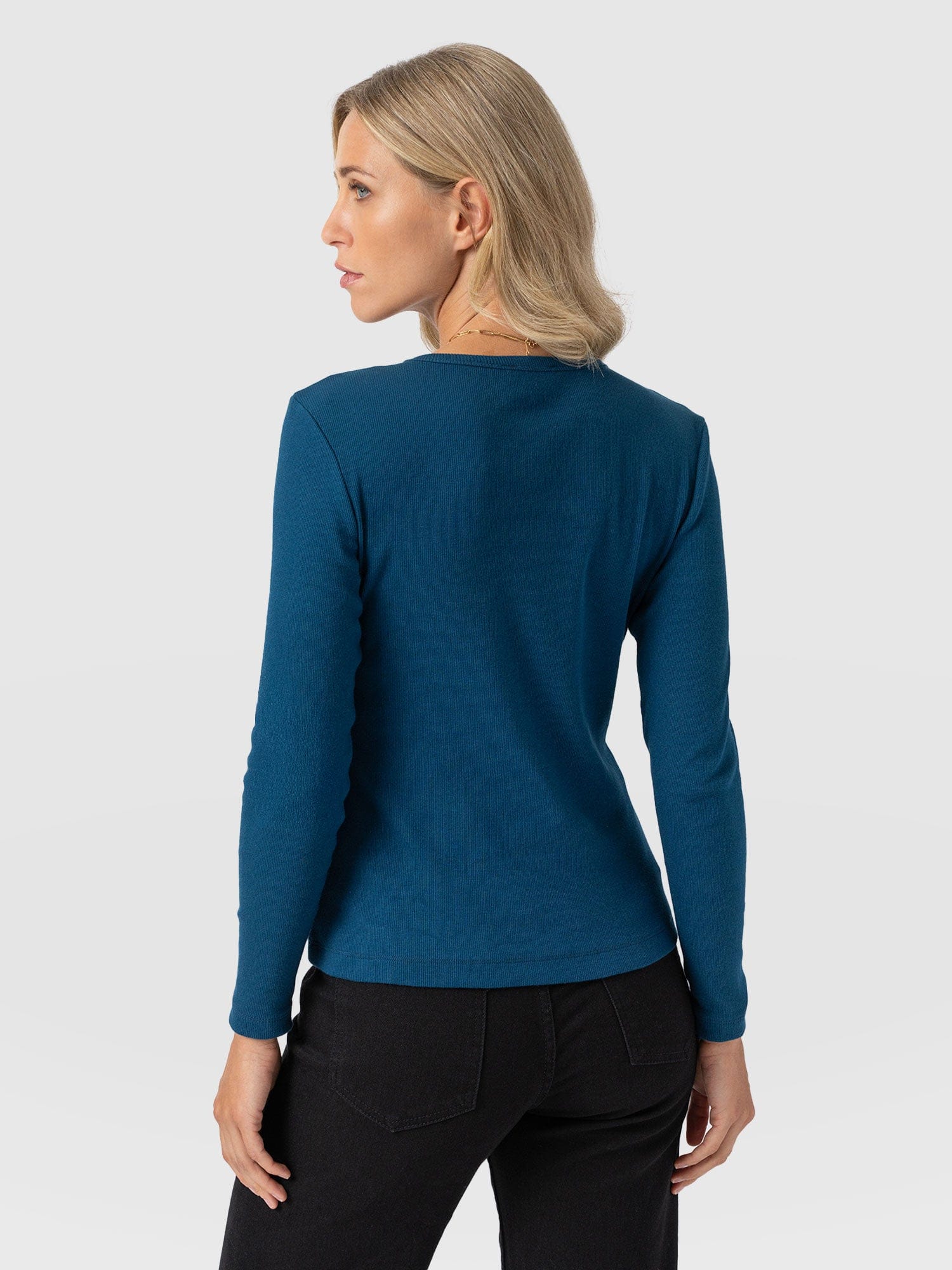 Ribbed Long Sleeve Tee - Teal - Women's T-shirts | Saint + Sofia® UK