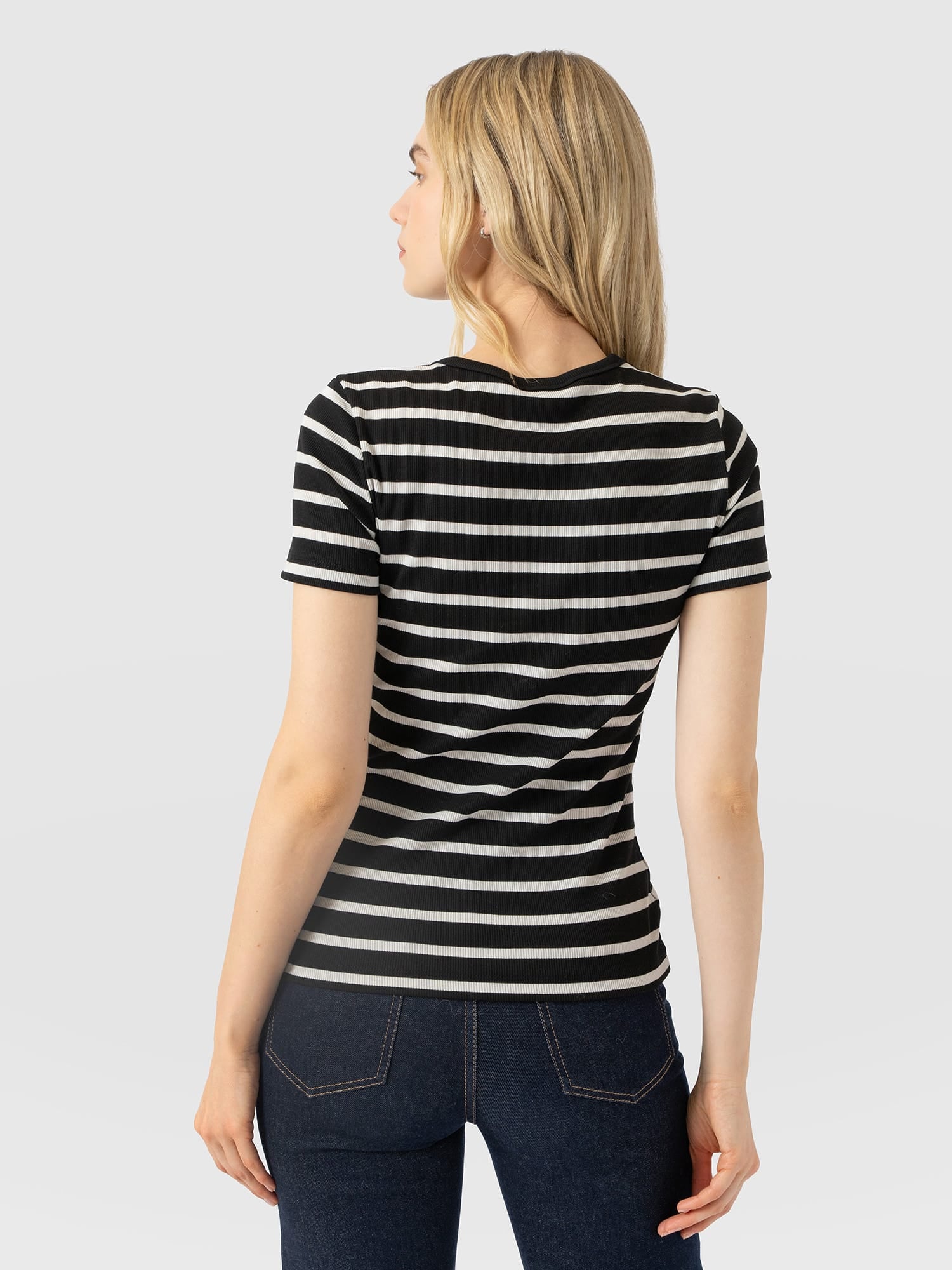 Ribbed Short Sleeve Tee - Black Stripe - Women's T-shirts | Saint and Sofia® UK