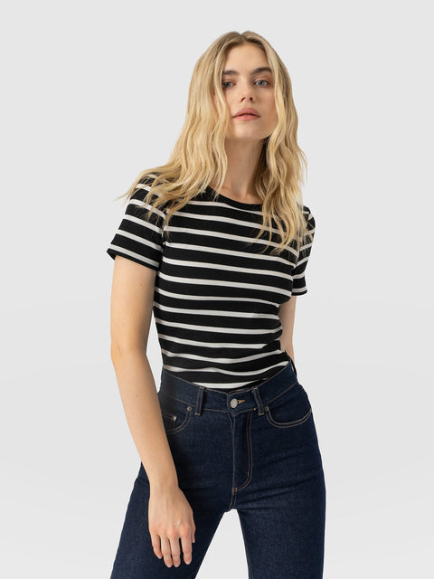 Ribbed Short Sleeve Tee - Black Stripe - Women's T-shirts | Saint and Sofia® UK