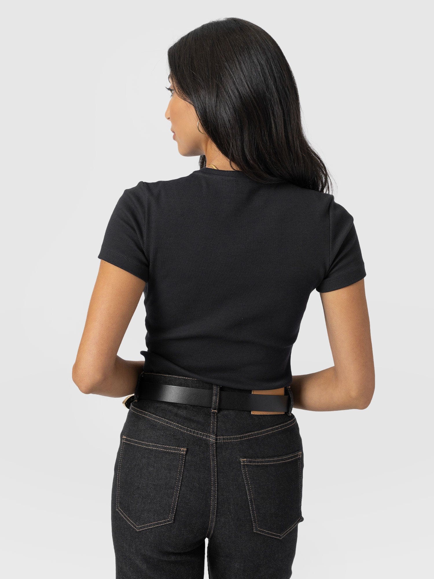 Ribbed Short Sleeve Tee - Black - Women's T-shirts | Saint + Sofia? UK