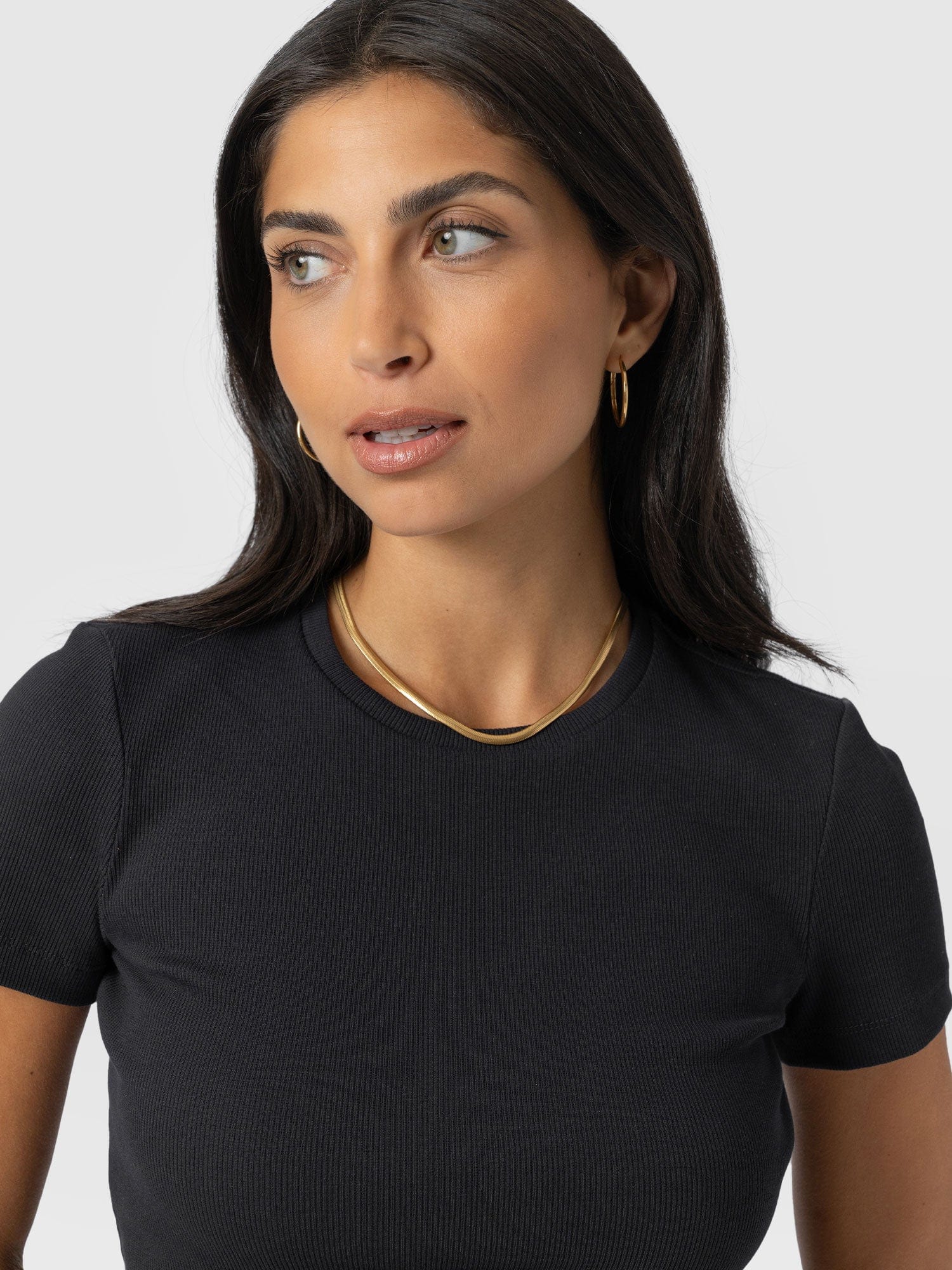 Ribbed Short Sleeve Tee - Black