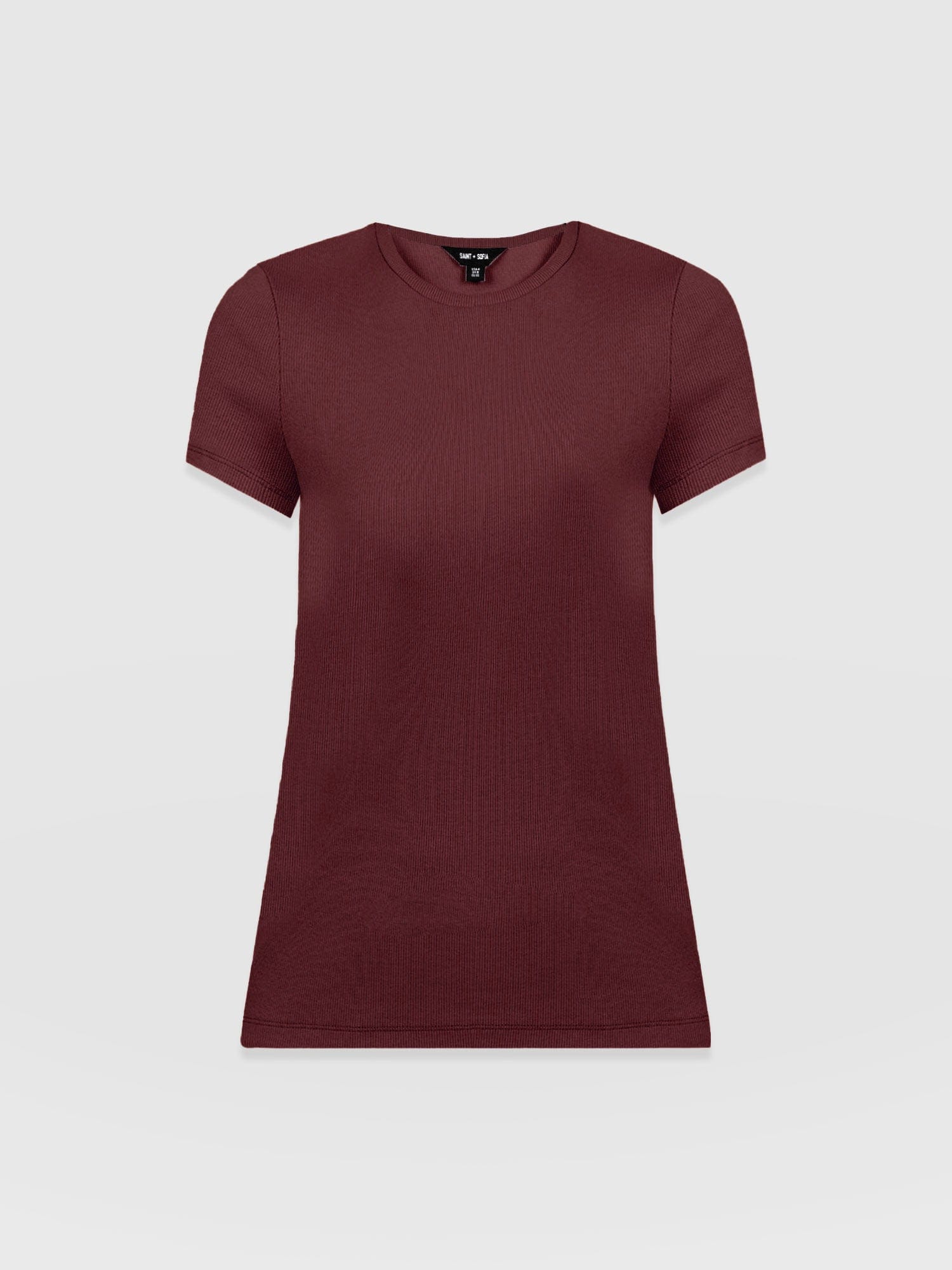 Ribbed Short Sleeve Tee - Burgundy