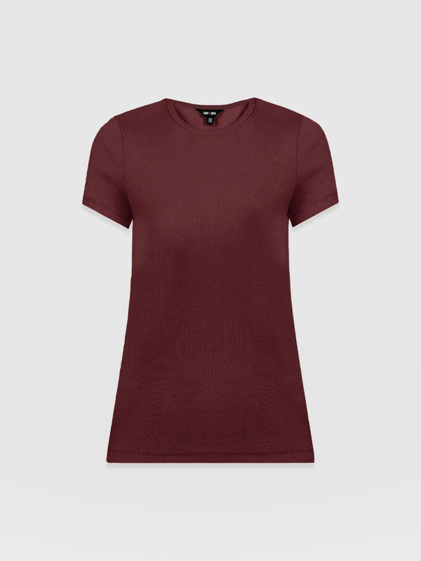 Ribbed Short Sleeve Tee - Burgundy