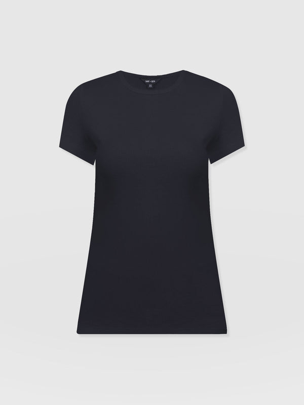 Ribbed Short Sleeve Tee - Navy