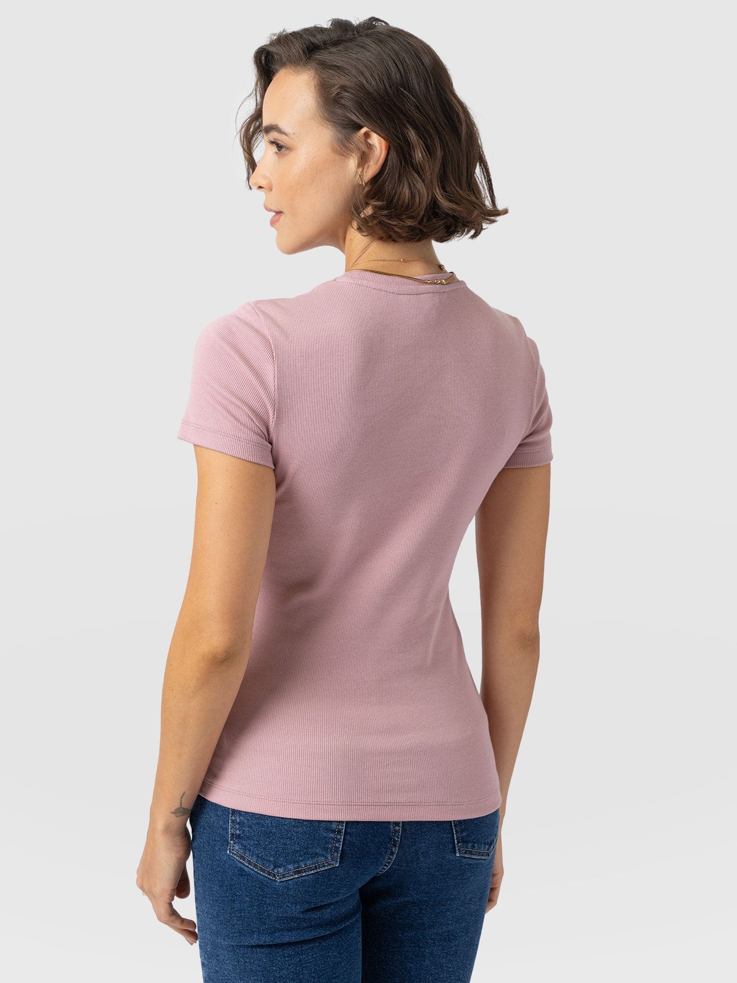 Ribbed Short Sleeve Tee - Pale Pink