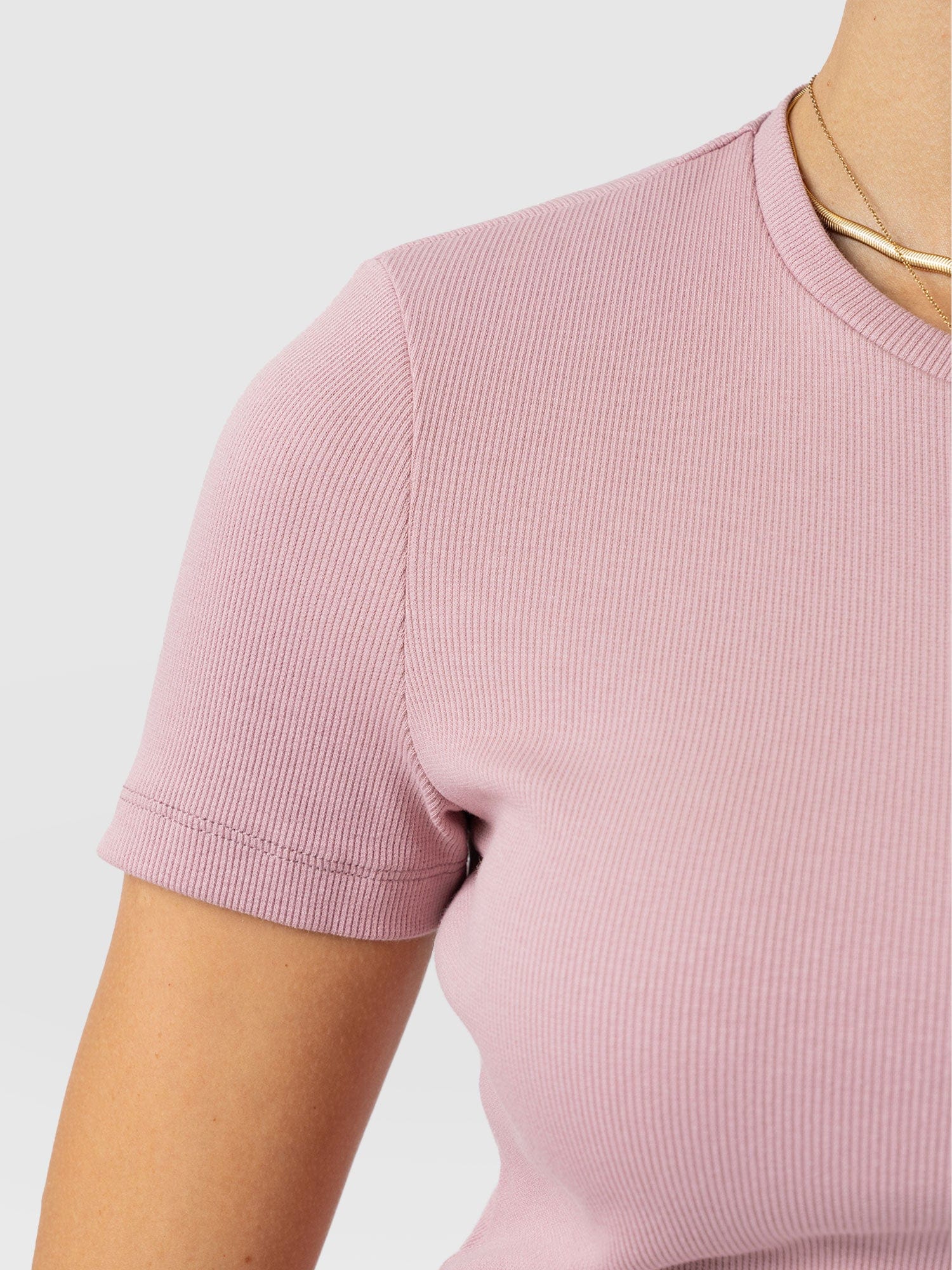 Ribbed Short Sleeve Tee - Pale Pink