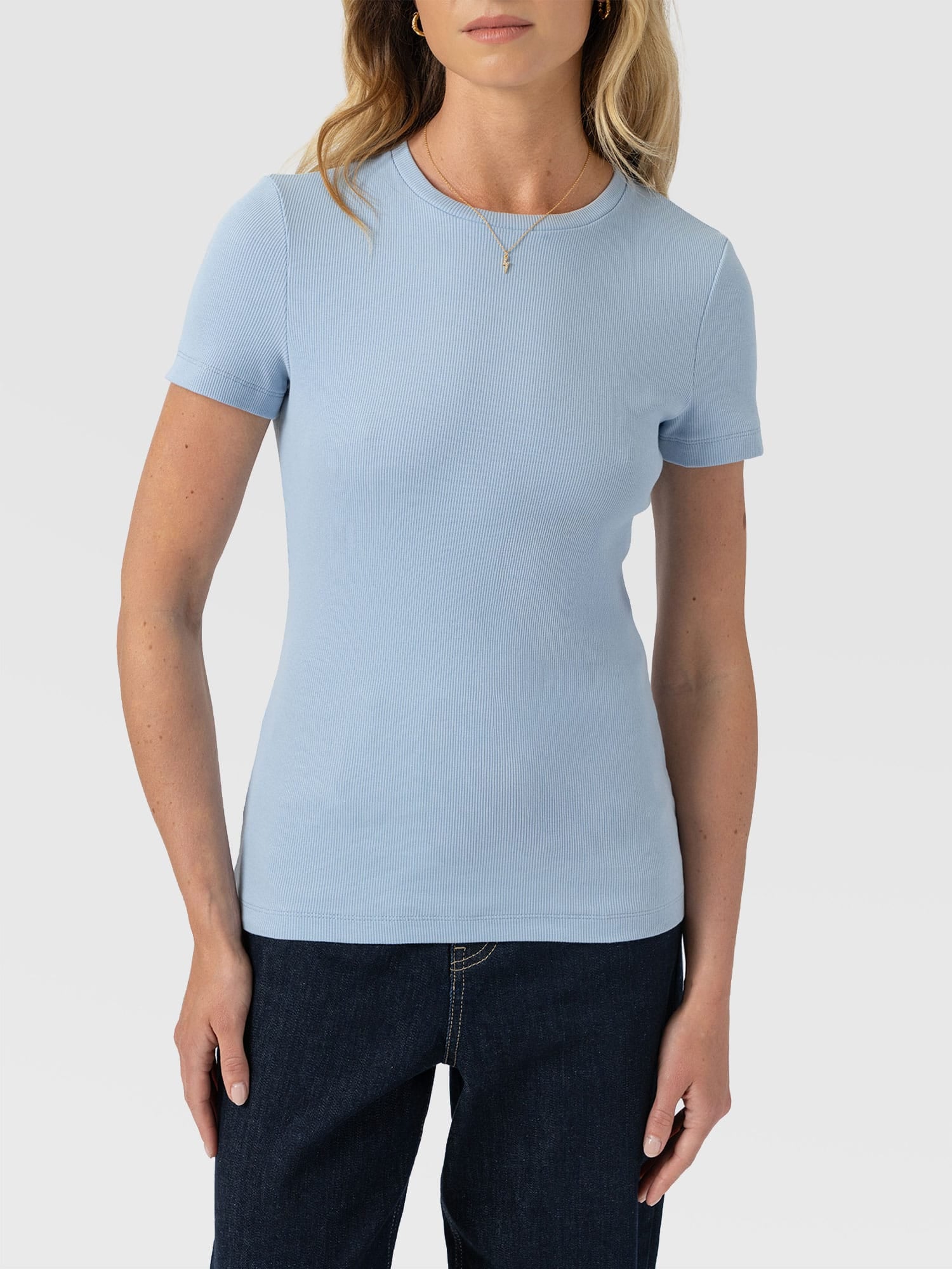 Ribbed Short Sleeve Tee - Powder Blue