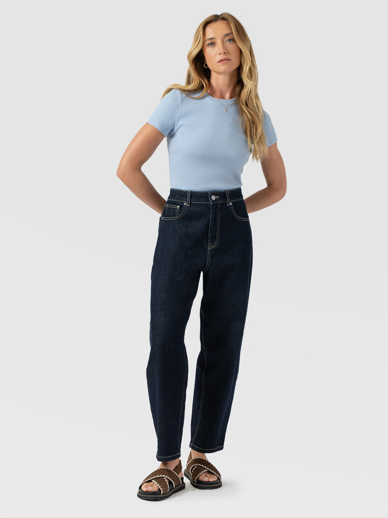 Ribbed Short Sleeve Tee - Powder Blue - Women's T-shirts | Saint + Sofia® UK