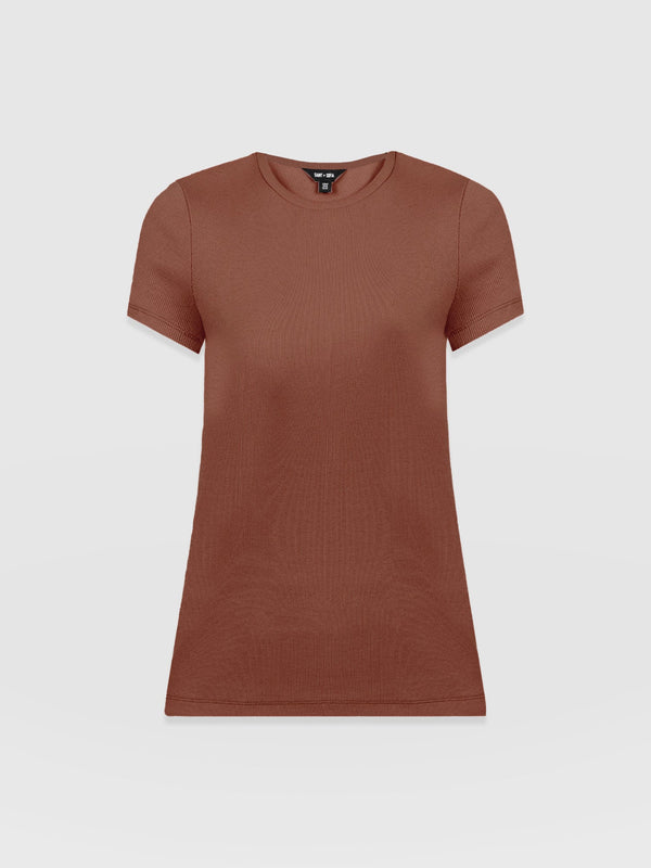 Ribbed Short Sleeve Tee - Russet Brown