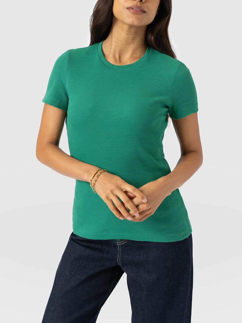 Ribbed Short Sleeve Tee - Sea Green - Women's T-shirts | Saint + Sofia® UK