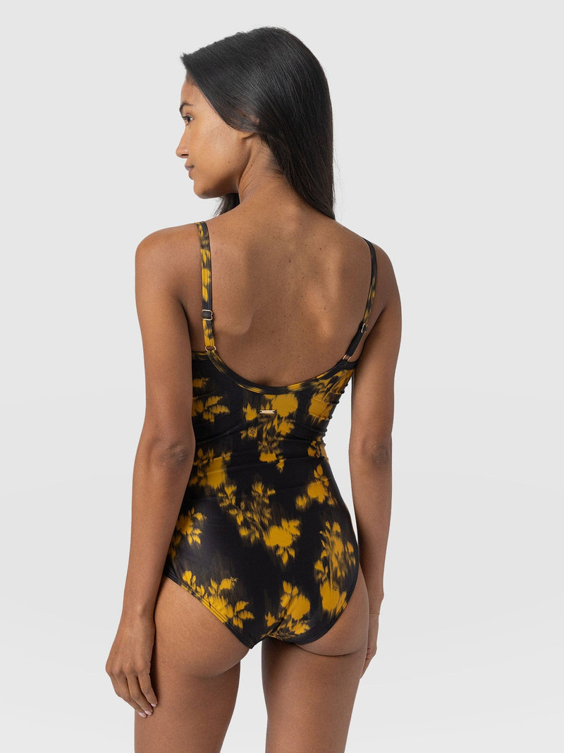 Riley Cross Front Swimsuit - Yellow Fade Floral