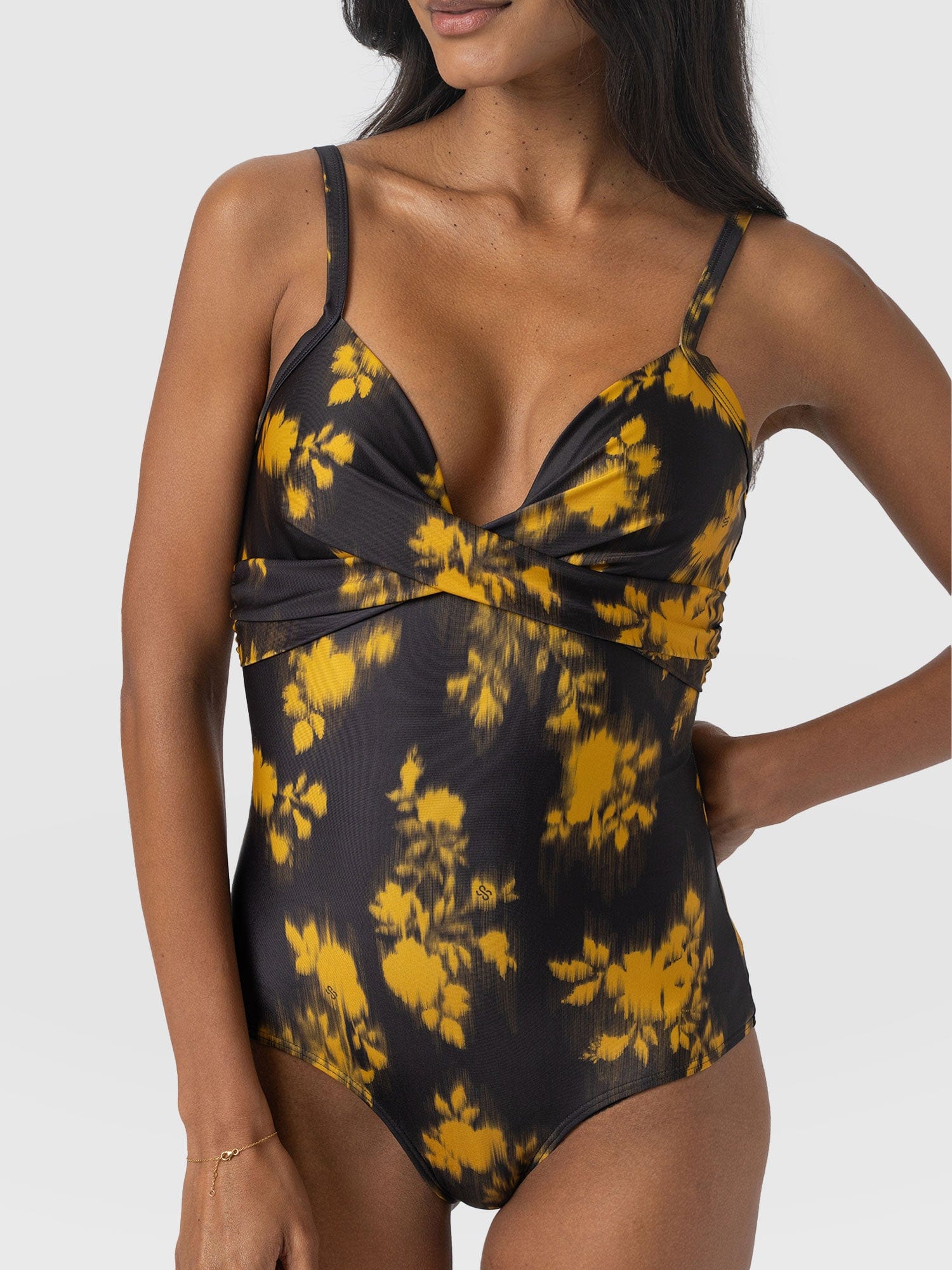 Riley Cross Front Swimsuit - Yellow Fade Floral - Women's Swimwear | Saint + Sofia® UK