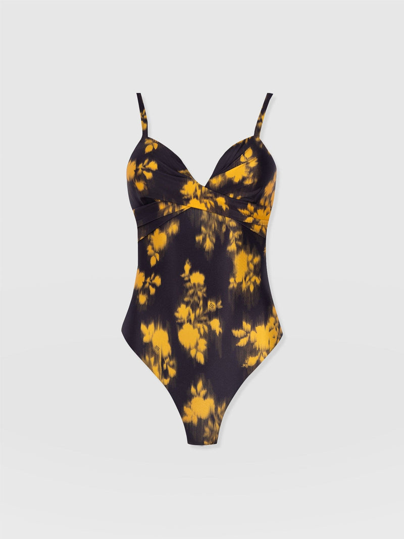Riley Cross Front Swimsuit - Yellow Fade Floral