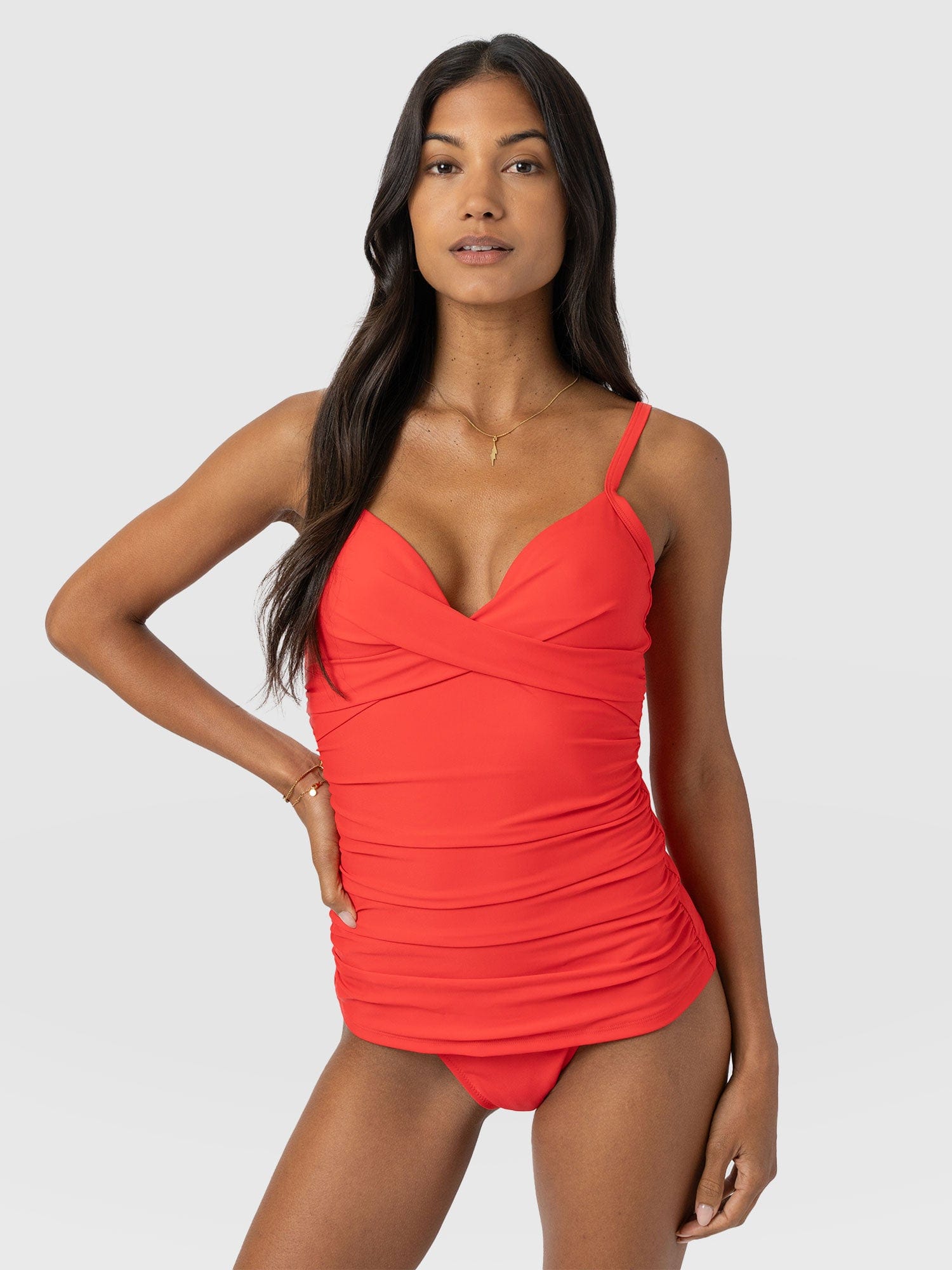 Riley Cross Front Tankini Top - Red - Women's Swimwear | Saint + Sofia® UK