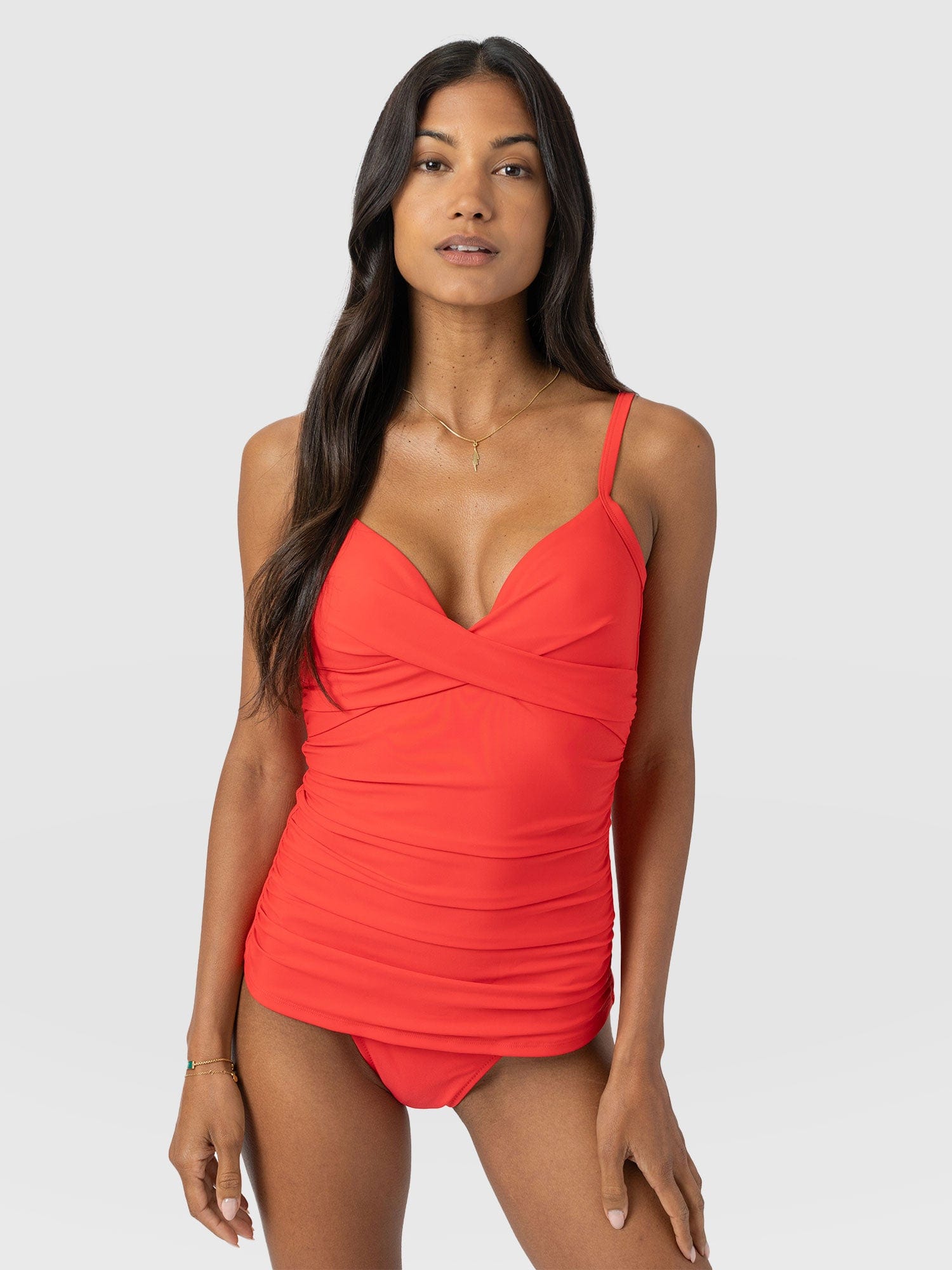 Riley Cross Front Tankini Top - Red - Women's Swimwear | Saint + Sofia® UK