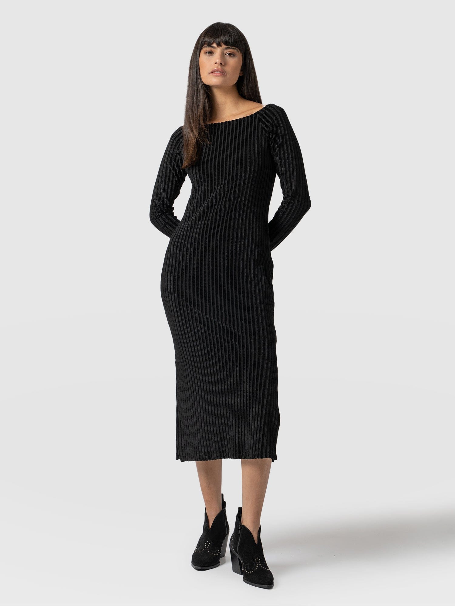 Black long sleeve midi dress clearance uk