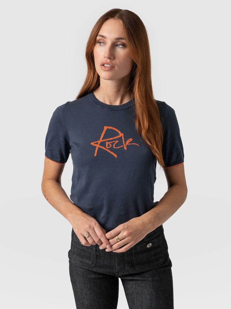 Rock Intarsia Jumper Short Sleeve - Navy