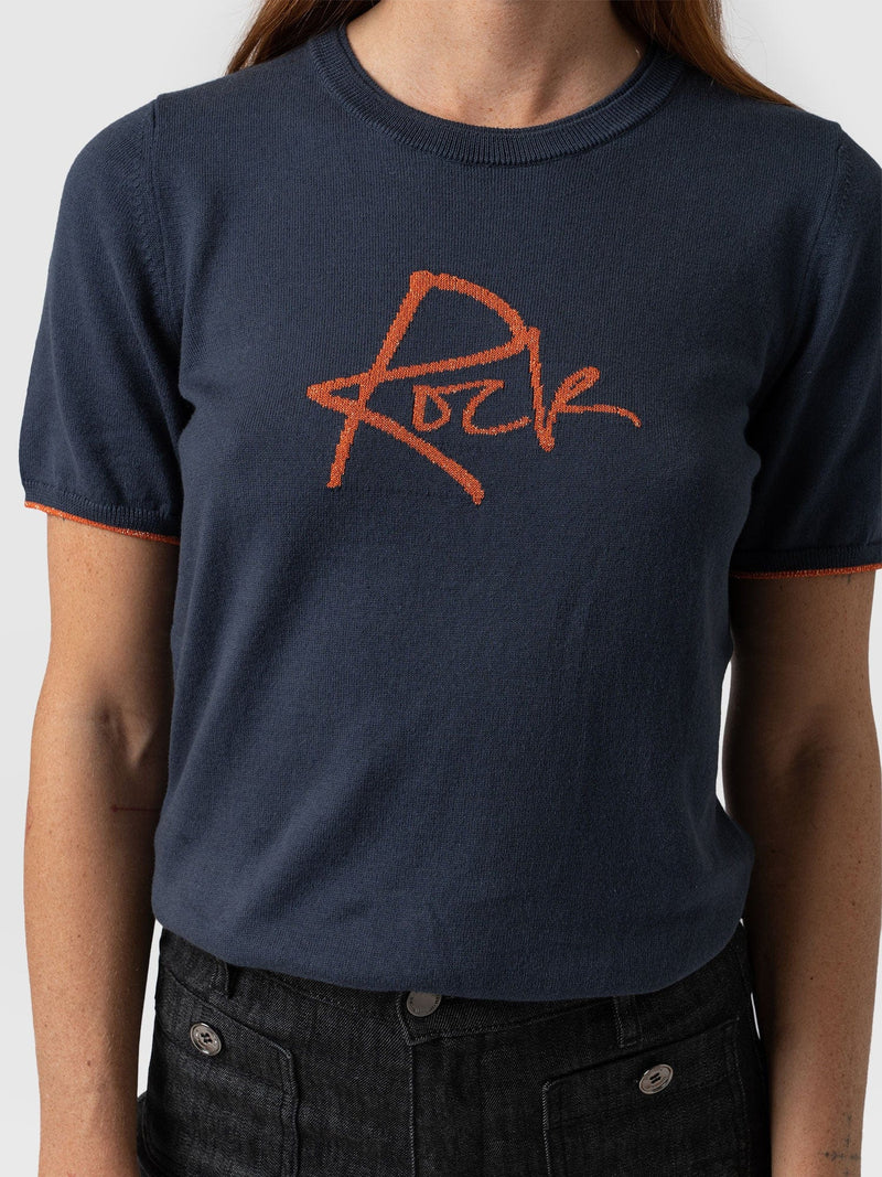 Rock Intarsia Jumper Short Sleeve - Navy