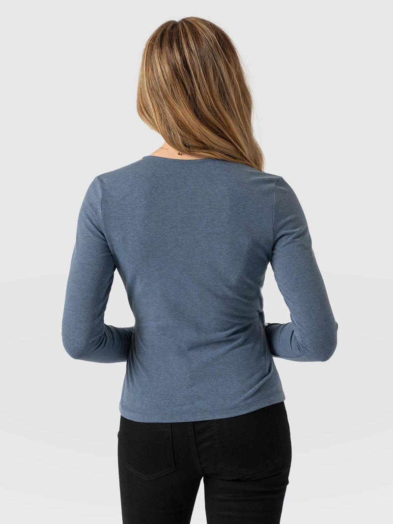 Rosa Wrap Tee Long Sleeve - Blue Melange