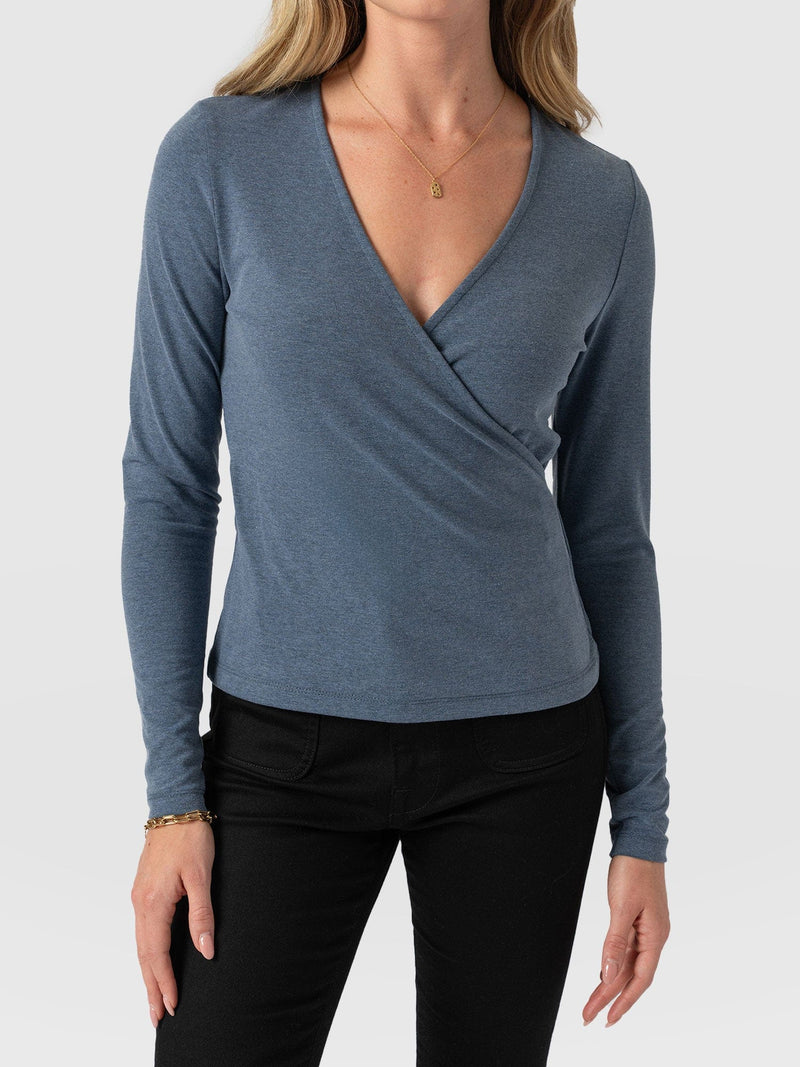 Rosa Wrap Tee Long Sleeve - Blue Melange