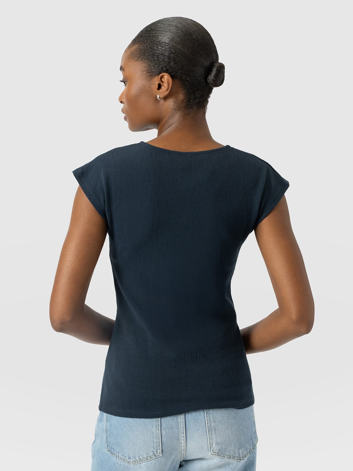 Rosa Wrap Top - Navy Textured